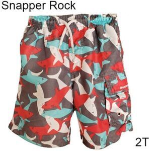 Snapper Rock Boys Swim Trunks 2T Sharks Graphic Blue/Red/White Quick Dry Beach